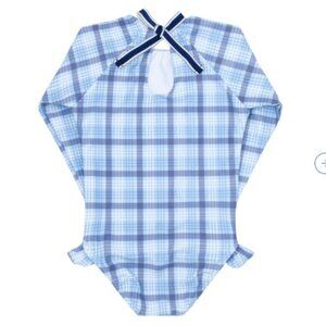 Minnow girls Blue plaid long sleeve rash guard swim suit Sz 1